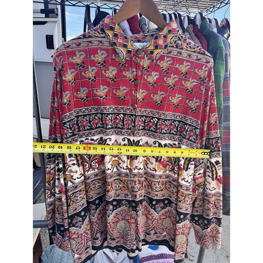 Ulla Popken Designer Shirt 24/26 Women's Colorful Floral Batik Urban Tribal - Picture 8 of 9